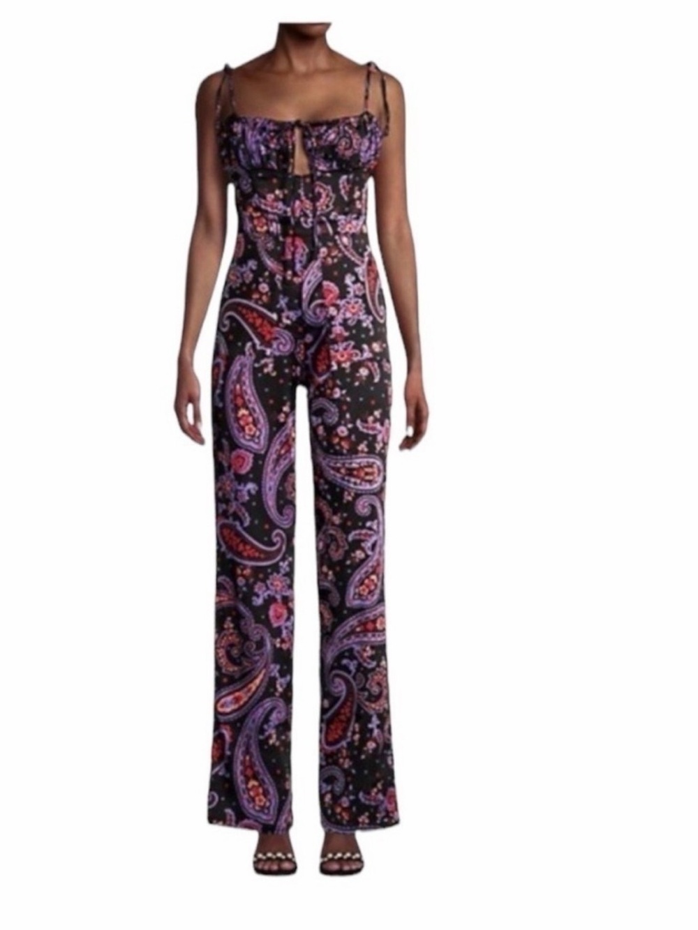 Danielle Bernstein Paisley Print Wide-Leg Jumpsuit - Black & Purple
